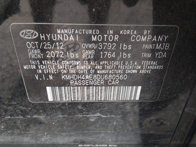 Продаж на аукціоні авто 2013 Hyundai Elantra Gls, vin: KMHDH4AE8DU680560, номер лоту: 45386774