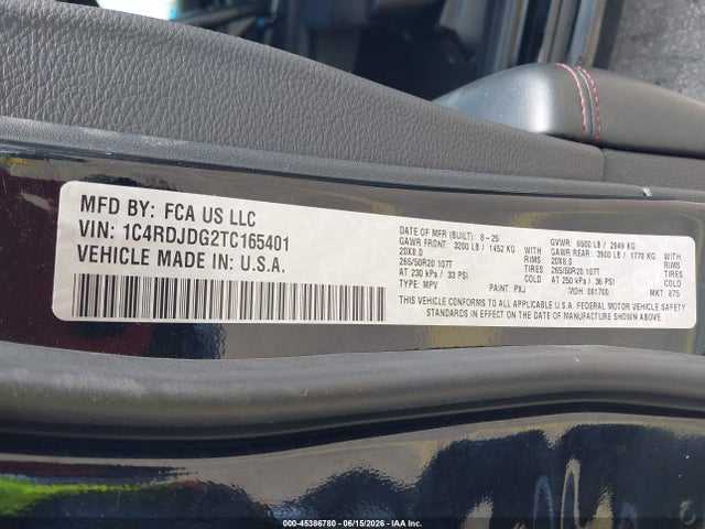 Продаж на аукціоні авто 2026 Dodge Durango Gt Awd, vin: 1C4RDJDG2TC165401, номер лоту: 45386780