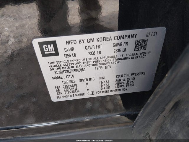 45386803 :رقم المزاد ، KL79MTSL8NB040050 vin ، 2022 Chevrolet Trailblazer Fwd Rs مزاد بيع