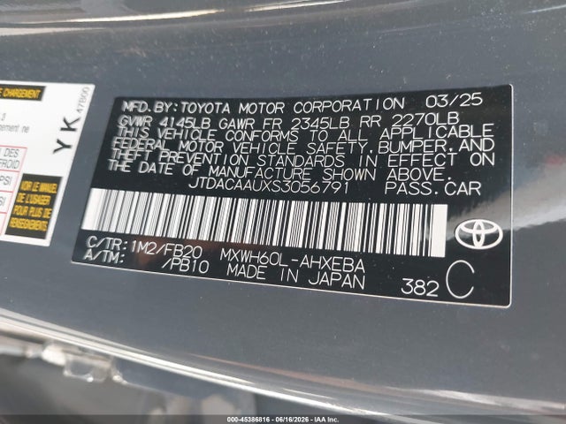 JTDACAAUXS3056791 Toyota Prius Le