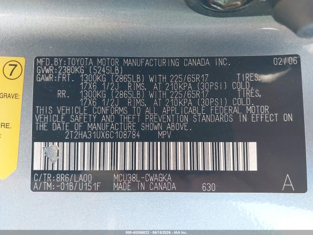 Aukcja sprzedaży 2006 Lexus Rx 330, vin: 2T2HA31UX6C108784, numer aukcji: 45386822
