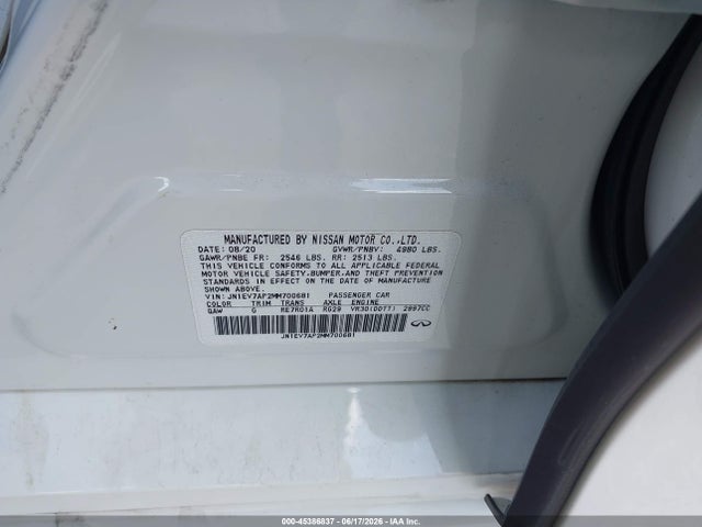 45386837 :رقم المزاد ، JN1EV7AP2MM700681 vin ، 2021 Infiniti Q50 Pure مزاد بيع