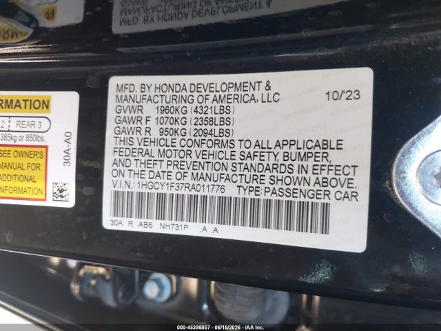 1HGCY1F37RA011776 Honda ACCORD EX