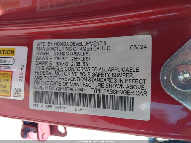 1HGCY2F78RA073647 Honda Accord Hybrid Sport-l