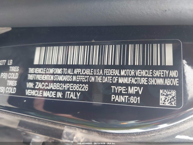 Aukcja sprzedaży 2017 Jeep Renegade Altitude Fwd, vin: ZACCJABB2HPE66226, numer aukcji: 45386905