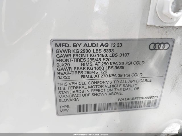 45386908 :رقم المزاد ، WA1ACBF77RD009273 vin ، 2024 Audi Q7 Premium 45 Tfsi Quattro Tiptronic مزاد بيع
