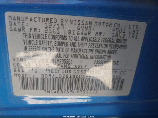 3N1AB8CV9LY205351 Nissan Sentra Sv Xtronic Cvt