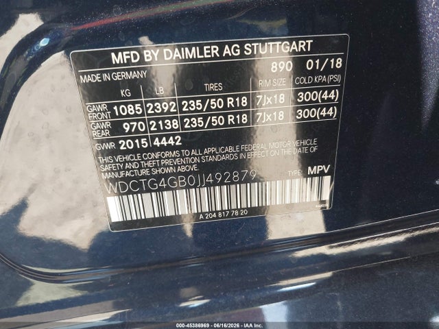 Продажа на аукционе авто 2018 Mercedes-benz Gla 250 4matic, vin: WDCTG4GB0JJ492879, номер лота: 45386969