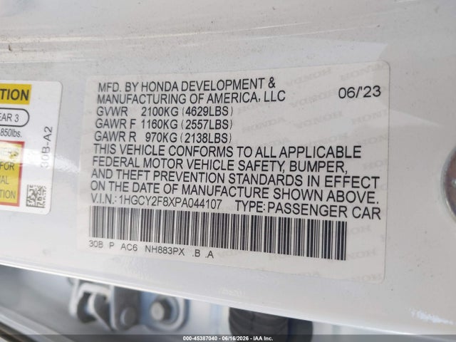 1HGCY2F8XPA044107 Honda Accord Hybrid Touring