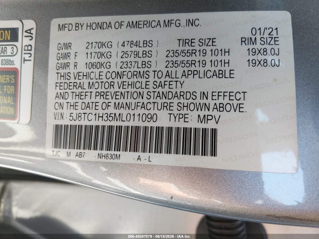Acura Rdx Standard 2021 5J8TC1H35ML011090 Image 9
