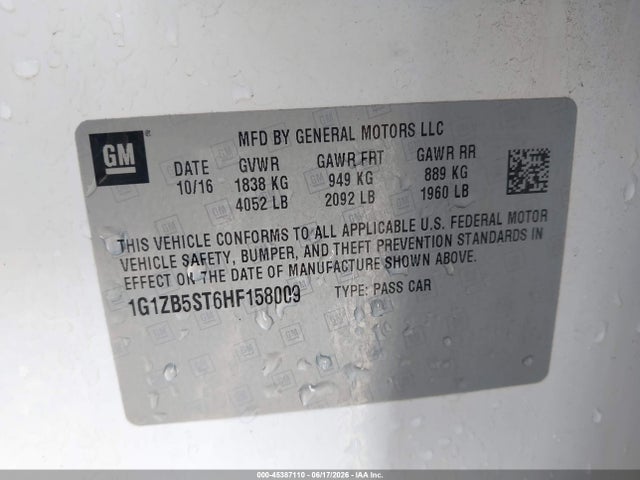 45387110 :رقم المزاد ، 1G1ZB5ST6HF158009 vin ، 2017 Chevrolet Malibu Ls مزاد بيع
