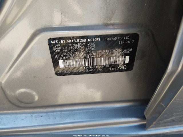 Продажа на аукционе авто 2018 Mitsubishi Mirage Gt, vin: ML32A5HJ8JH005050, номер лота: 45387123
