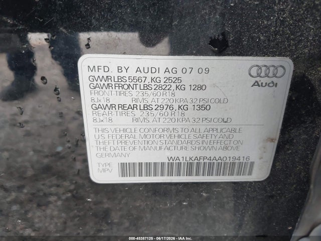 Продажа на аукционе авто 2010 Audi Q5 3.2 Premium, vin: WA1LKAFP4AA019416, номер лота: 45387125