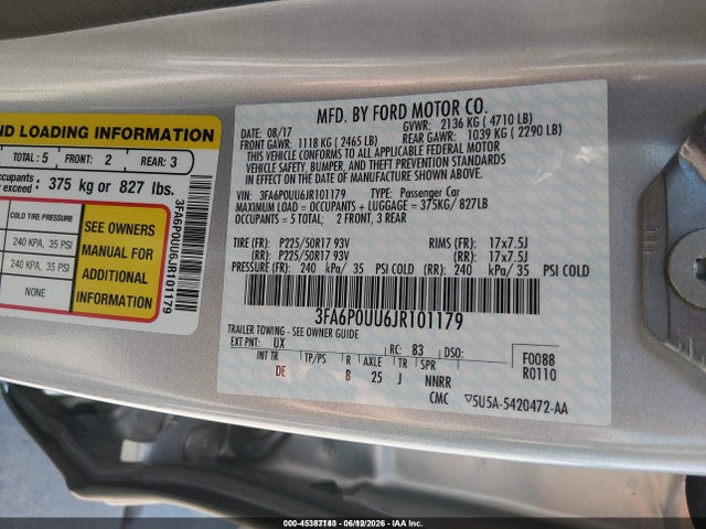 3FA6P0UU6JR101179 Ford Fusion Hybrid S