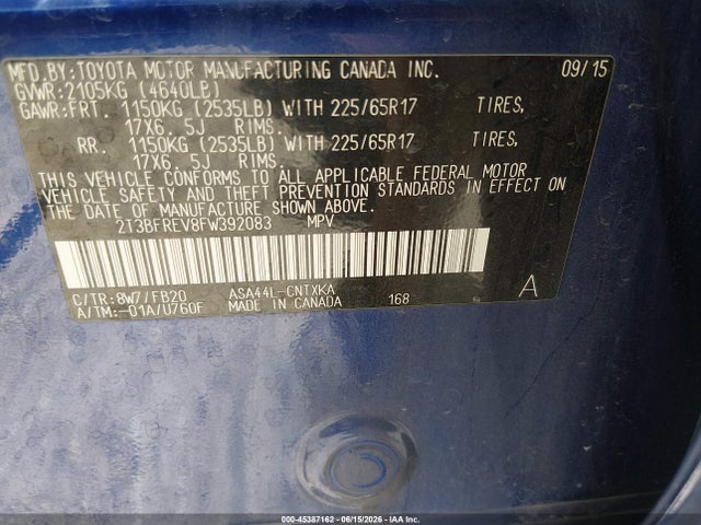 Toyota RAV4 LE 2015 2T3BFREV8FW392083 Image 9