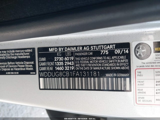 Mercedes-Benz S 550 2015 WDDUG8CB1FA131181 Image 9