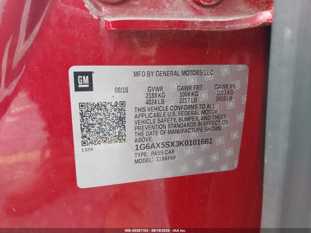 45387183 :رقم المزاد ، 1G6AX5SX3K0101661 vin ، 2019 Cadillac Cts Luxury مزاد بيع
