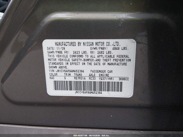 2010 Infiniti G37x მანქანა იყიდება აუქციონზე, vin: JN1CV6AR9AM452394, აუქციონის ნომერი: 45387186