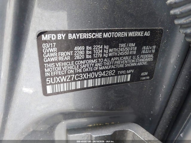 Продаж на аукціоні авто 2017 Bmw X3 Sdrive28i, vin: 5UXWZ7C3XH0V94282, номер лоту: 45387190