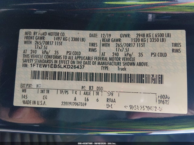 Ford F-150 Xl 2020 1FTEW1EB5LKD26437 Image 9