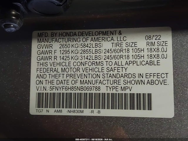 Honda Pilot Awd Trailsport 2022 5FNYF6H85NB069788 Image 9