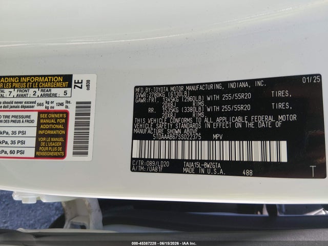 Продажа на аукционе авто 2025 Lexus Tx 350 Luxury, vin: 5TDAAAB67SS022375, номер лота: 45387228