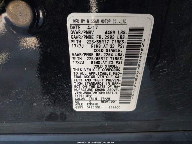 JN8AT2MT0HW153101 Nissan ROGUE SV