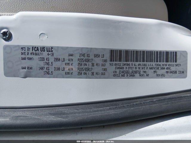 Dodge Grand Caravan Se 2018 2C4RDGBG1JR288732 Image 9