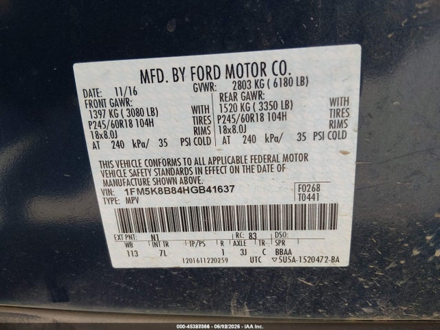 Ford Explorer 2017 1FM5K8B84HGB41637 Image 9