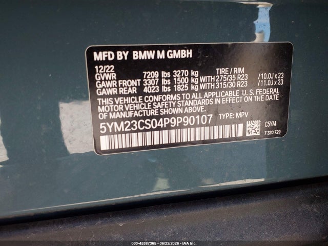 2023 Bmw Xm მანქანა იყიდება აუქციონზე, vin: 5YM23CS04P9P90107, აუქციონის ნომერი: 45387365