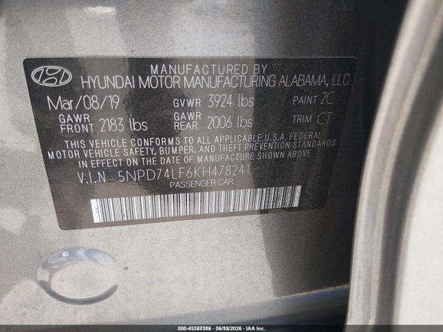 5NPD74LF6KH478241 Hyundai ELANTRA SE