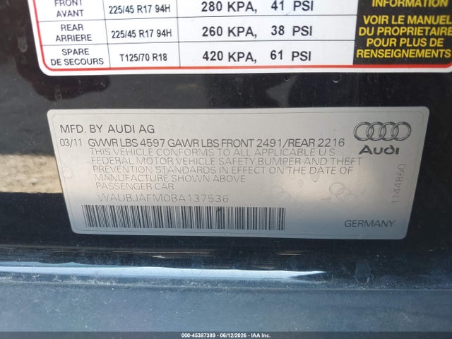 Продажа на аукционе авто 2011 Audi A3 2.0 Tdi Premium, vin: WAUBJAFM0BA137536, номер лота: 45387389
