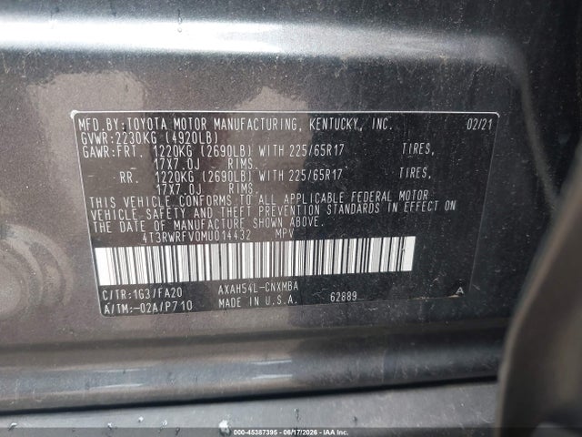 Aukcja sprzedaży 2021 Toyota Rav4 Hybrid Xle, vin: 4T3RWRFV0MU014432, numer aukcji: 45387395