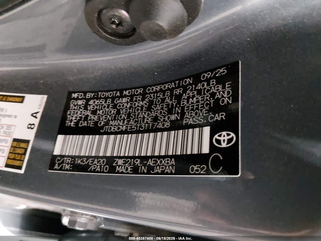 JTDBCMFE5T3117408 Toyota Corolla Hybrid Hybrid Xle