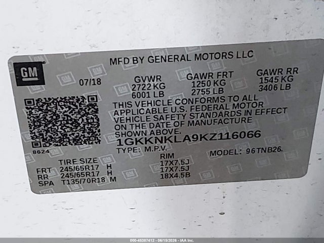 GMC Acadia Sle-1 2019 1GKKNKLA9KZ116066 Image 9