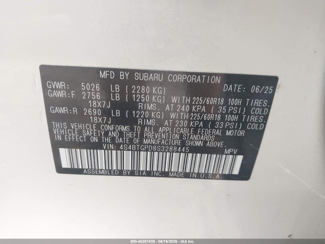 Продажа на аукционе авто 2025 Subaru Outback Touring Xt, vin: 4S4BTGPD8S3288445, номер лота: 45387439