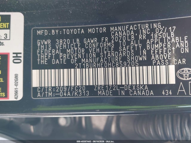 Toyota COROLLA SE 2017 2T1BURHE0HC859205 Image 9