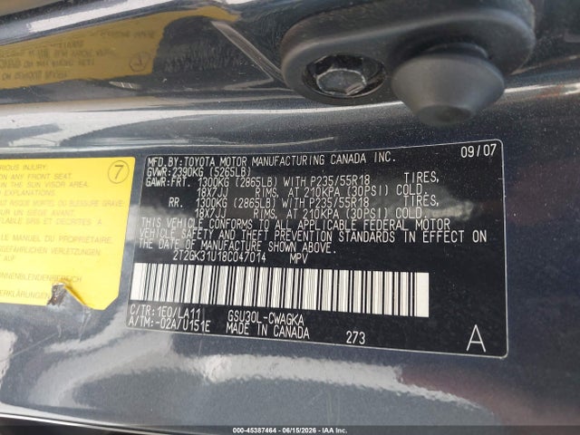 Продаж на аукціоні авто 2008 Lexus Rx 350, vin: 2T2GK31U18C047014, номер лоту: 45387464