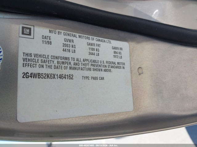 45387465 :رقم المزاد ، 2G4WB52K6X1464162 vin ، 1999 Buick Regal Ls/lse مزاد بيع