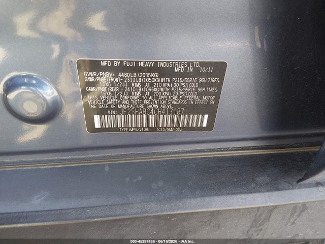 Продажа на аукционе авто 2012 Subaru Forester 2.5x, vin: JF2SHABC4CH413187, номер лота: 45387466