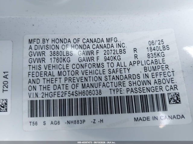 2HGFE2F54SH606038 Honda Civic Sport