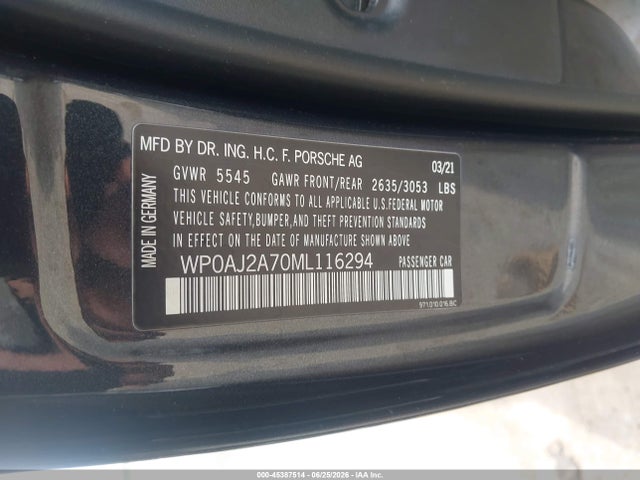 2021 Porsche Panamera 4 მანქანა იყიდება აუქციონზე, vin: WP0AJ2A70ML116294, აუქციონის ნომერი: 45387514