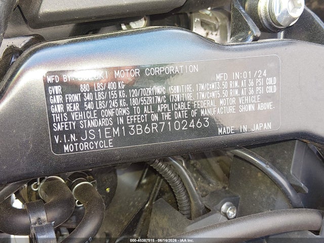 Aukcja sprzedaży 2024 Suzuki Gsx800 F, vin: JS1EM13B6R7102463, numer aukcji: 45387515