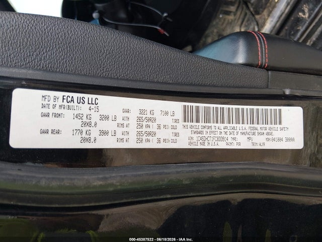 Продаж на аукціоні авто 2015 Dodge Durango R/t, vin: 1C4SDHCT1FC833914, номер лоту: 45387522