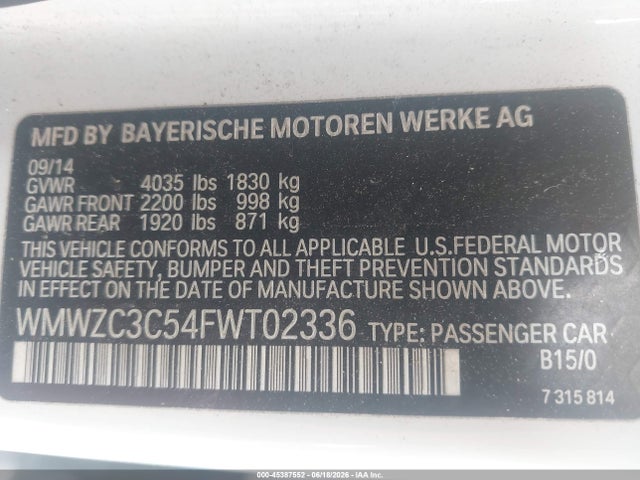 Продажа на аукционе авто 2015 Mini Countryman Cooper S, vin: WMWZC3C54FWT02336, номер лота: 45387552