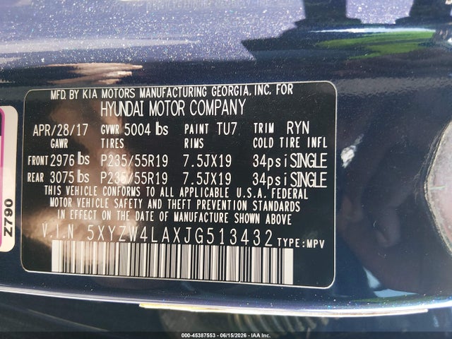 2018 Hyundai Santa Fe Sport 2.0t Ultimate მანქანა იყიდება აუქციონზე, vin: 5XYZW4LAXJG513432, აუქციონის ნომერი: 45387553