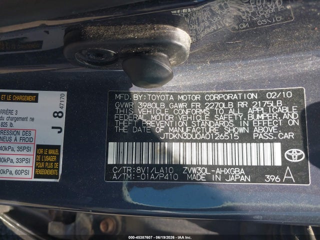 45387607 :رقم المزاد ، JTDKN3DU0A0126515 vin ، 2010 Toyota Prius Iv مزاد بيع
