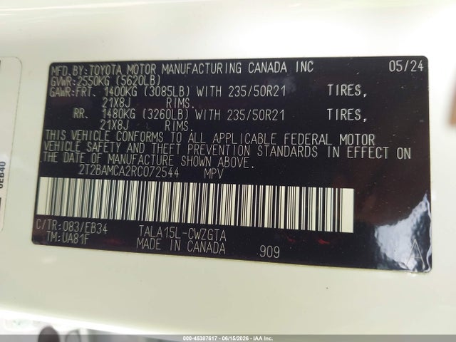 Aukcja sprzedaży 2024 Lexus Rx 350 F Sport Handling, vin: 2T2BAMCA2RC072544, numer aukcji: 45387617