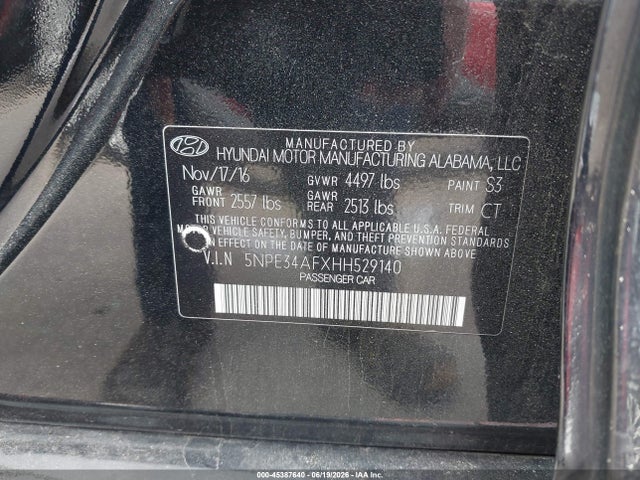 Aukcja sprzedaży 2017 Hyundai Sonata Sport, vin: 5NPE34AFXHH529140, numer aukcji: 45387640