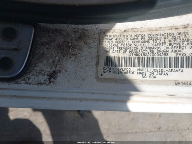 Продажа на аукционе авто 2001 Lexus Is 300, vin: JTHBD182210004298, номер лота: 45387657